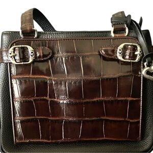 Brighton Croc-Embossed Leather Shoulder Bag Brown & Black Organizer